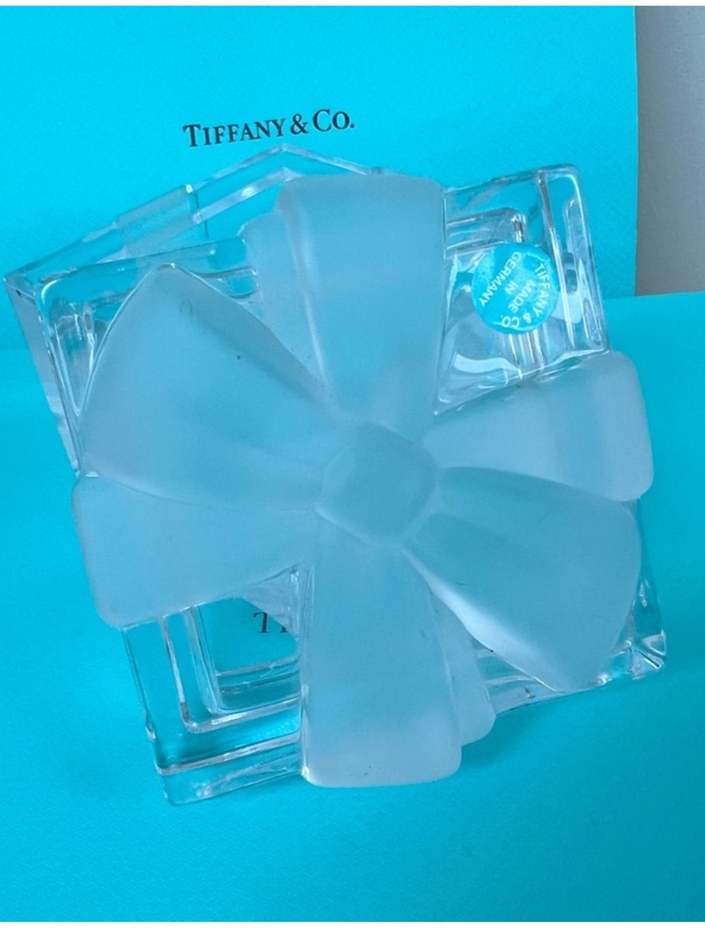 Large Tiffany & Co. Clear and Frosted Crystal Flower Box with Signature Accents - Picture 1 of 3